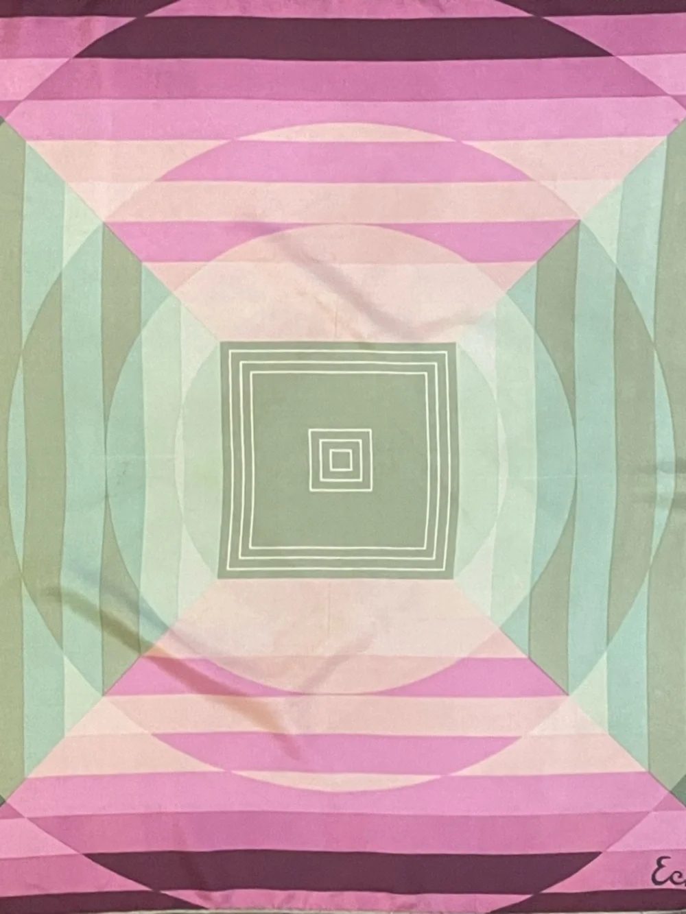 Gorg Vintage Echo Silk Scarf Pinks Greens 22 In Very Good Condition - Picture 2 of 9